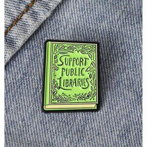 SUPPORT PUBLIC LIBRARIES Green Enamel Lapel Backpack Pin NEW